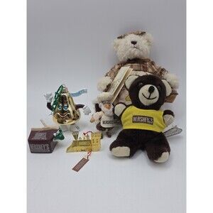 Vintage Lot Hershey's Chocolate Ornaments & Plush Bears Kiss Train Figure